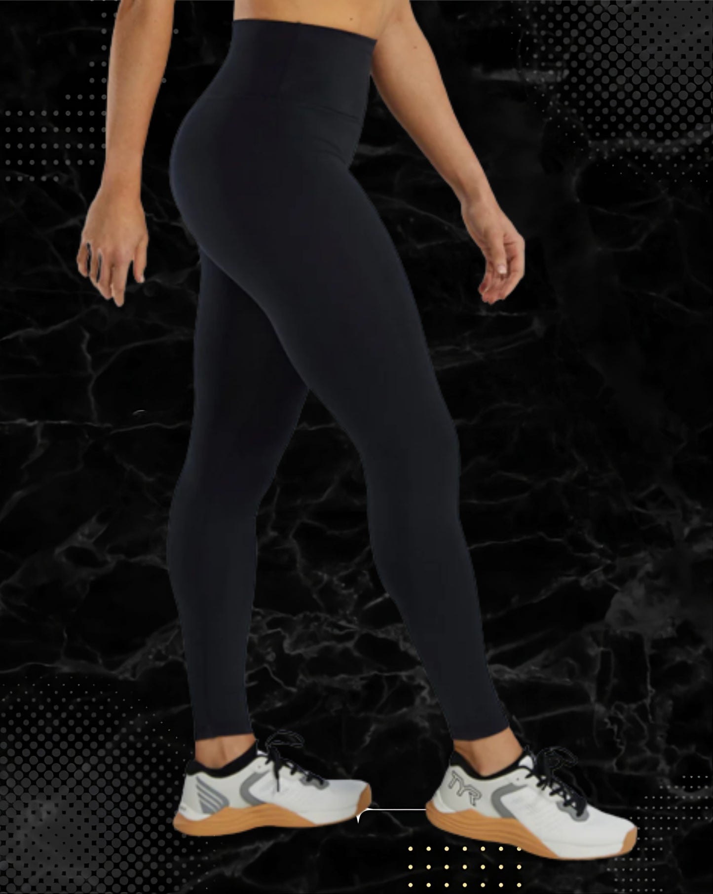 TYR Base Kinetic™ Women's High-Rise 28" Logo Leggings - Solid* BLACK 001)