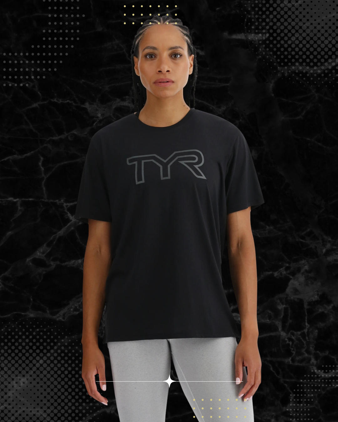 TYR Unisex Ultrasoft Lightweight Tri Blend Tech Tee - Big Logo Black (001)