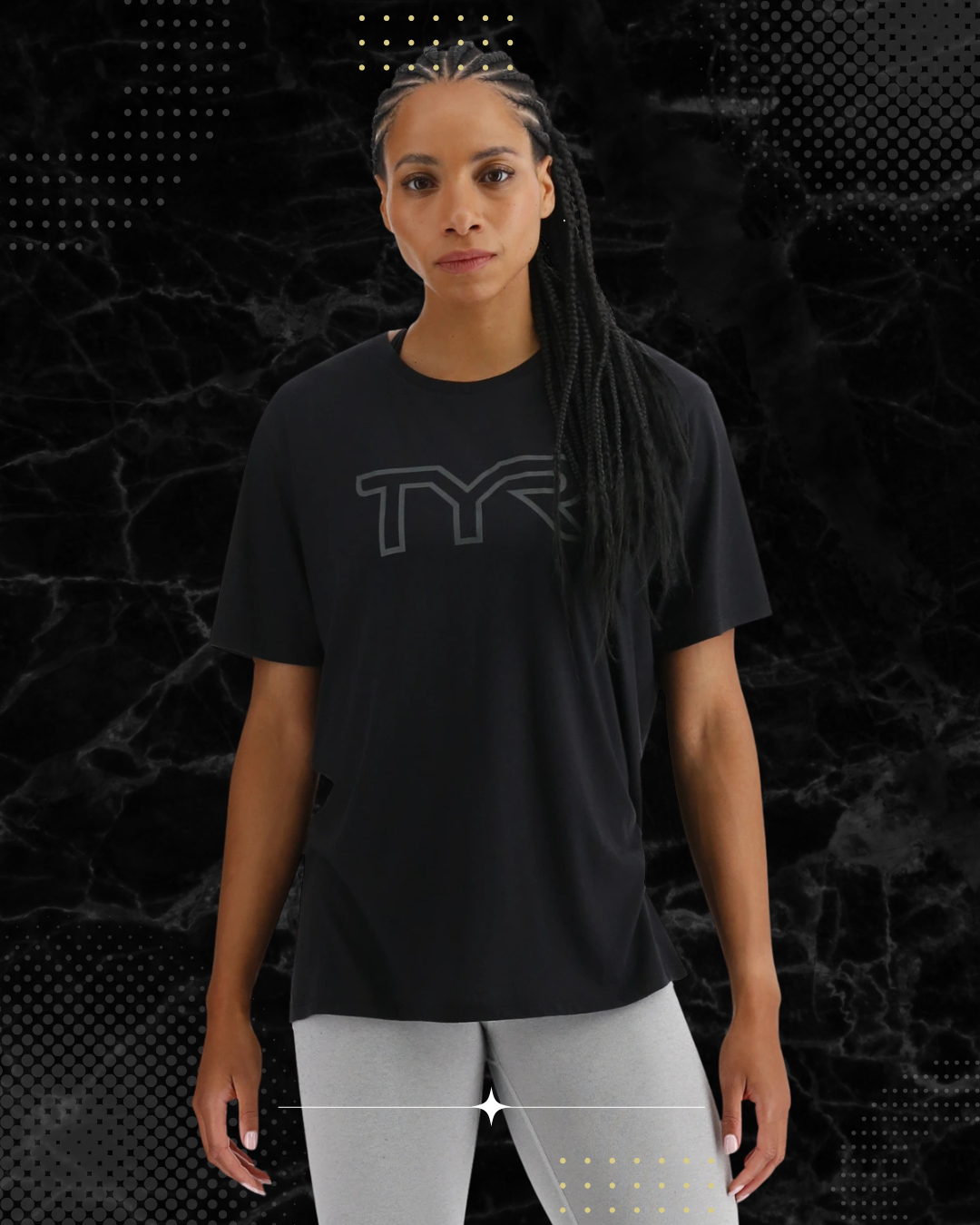 TYR Unisex Ultrasoft Lightweight Tri Blend Tech Tee - Big Logo Black (001)