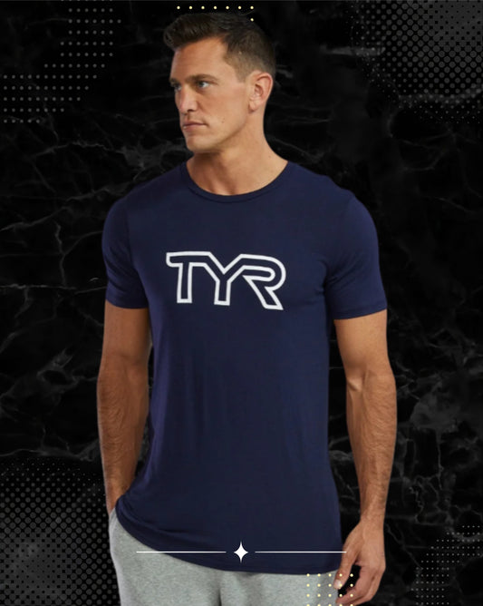 TYR Unisex Ultrasoft Lightweight Tri Blend Tech Tee - Big Logo Navy (401)