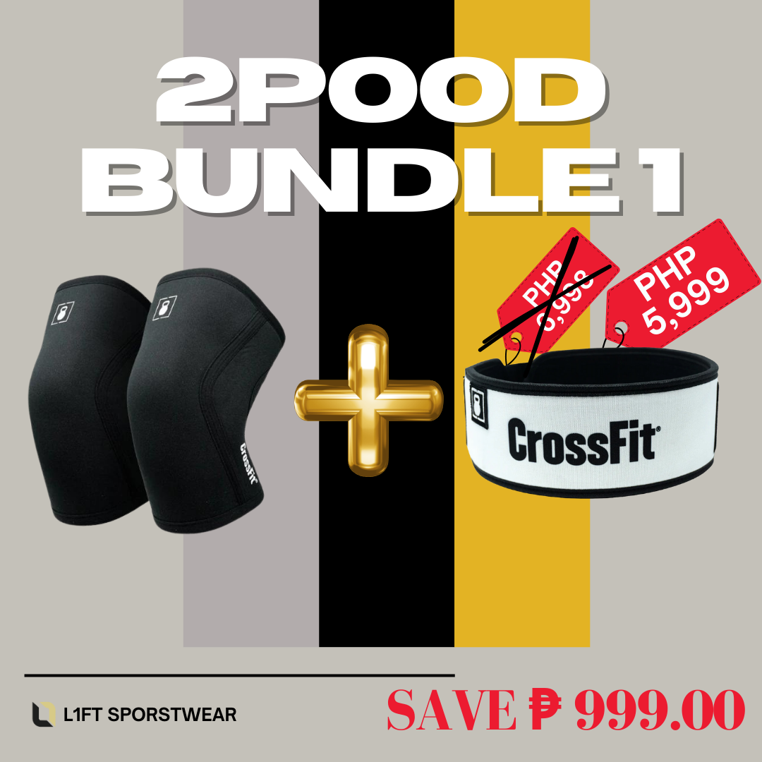2POOD Bundle 1 (5mm Black Knee Sleeves + 4" CrossFit White Weightlifting Belt)