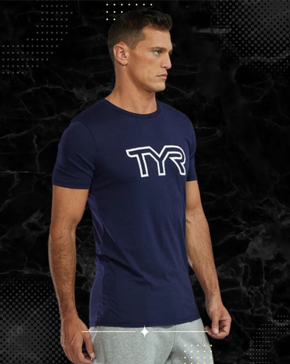TYR Unisex Ultrasoft Lightweight Tri Blend Tech Tee - Big Logo Navy (401)