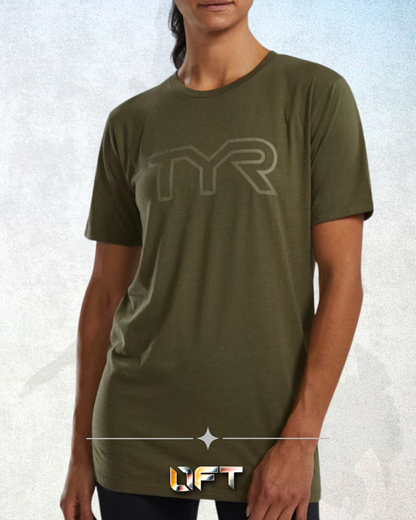 TYR Unisex Ultrasoft Lightweight Tri Blend Tech Tee - Big Logo Olive Night (932)