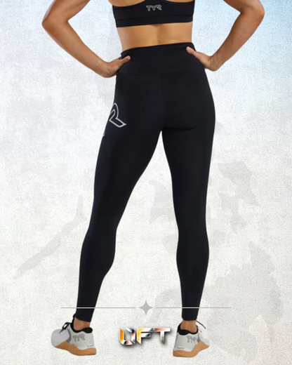 TYR Base Kinetic™ Women's High-Rise 28" Logo Leggings - Solid* BLACK 001)