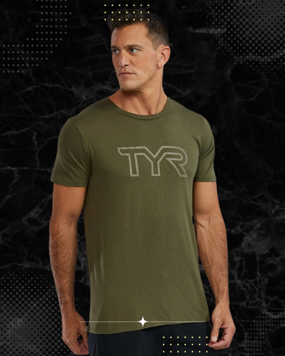 TYR Unisex Ultrasoft Lightweight Tri Blend Tech Tee - Big Logo Olive Night (932)