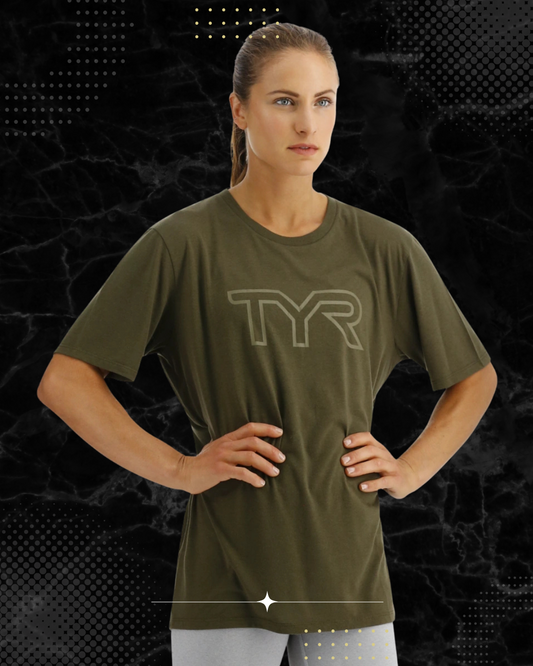 TYR Unisex Ultrasoft Lightweight Tri Blend Tech Tee - Big Logo Olive Night (932)