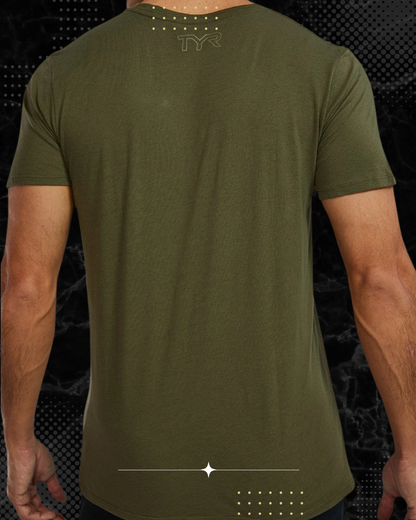 TYR Unisex Ultrasoft Lightweight Tri Blend Tech Tee - Big Logo Olive Night (932)