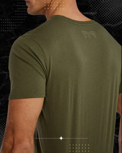 TYR Unisex Ultrasoft Lightweight Tri Blend Tech Tee - Big Logo Olive Night (932)