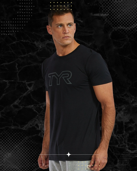 TYR Unisex Ultrasoft Lightweight Tri Blend Tech Tee - Big Logo Black (001)