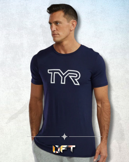 TYR Unisex Ultrasoft Lightweight Tri Blend Tech Tee - Big Logo Navy (401)