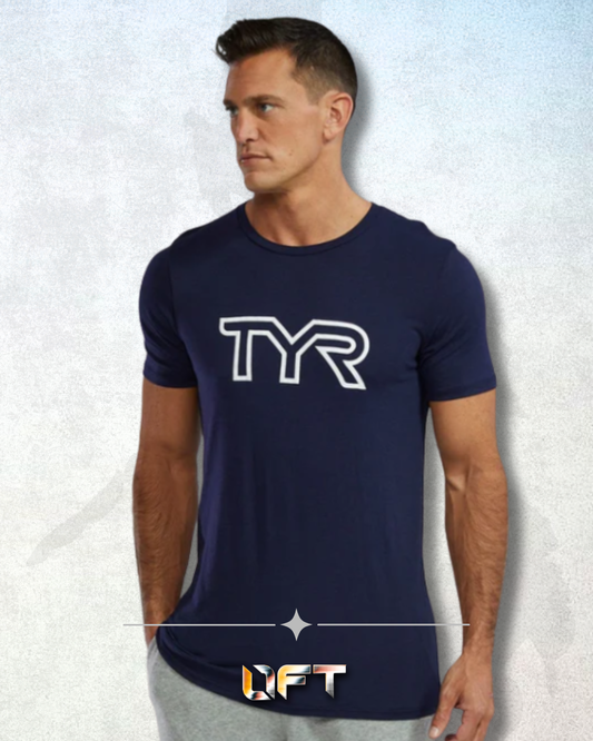 TYR Unisex Ultrasoft Lightweight Tri Blend Tech Tee - Big Logo Navy (401)