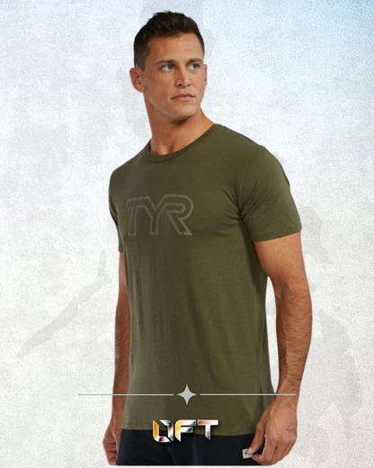 TYR Unisex Ultrasoft Lightweight Tri Blend Tech Tee - Big Logo Olive Night (932)
