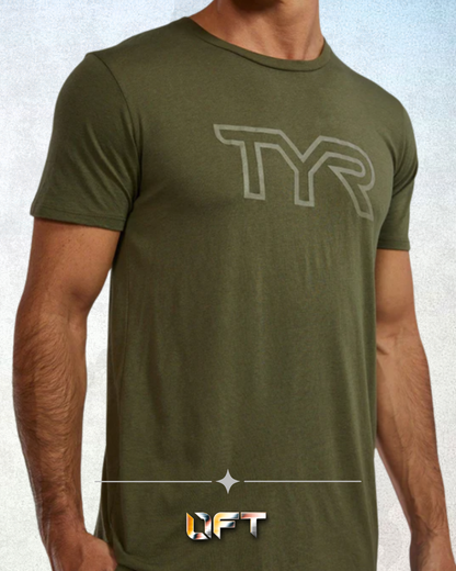 TYR Unisex Ultrasoft Lightweight Tri Blend Tech Tee - Big Logo Olive Night (932)
