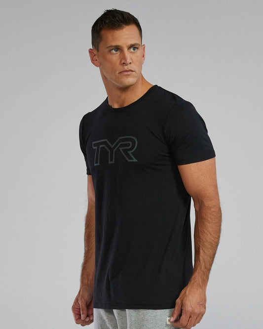 TYR Unisex Ultrasoft Lightweight Tri Blend Tech Tee - Big Logo Black (001)