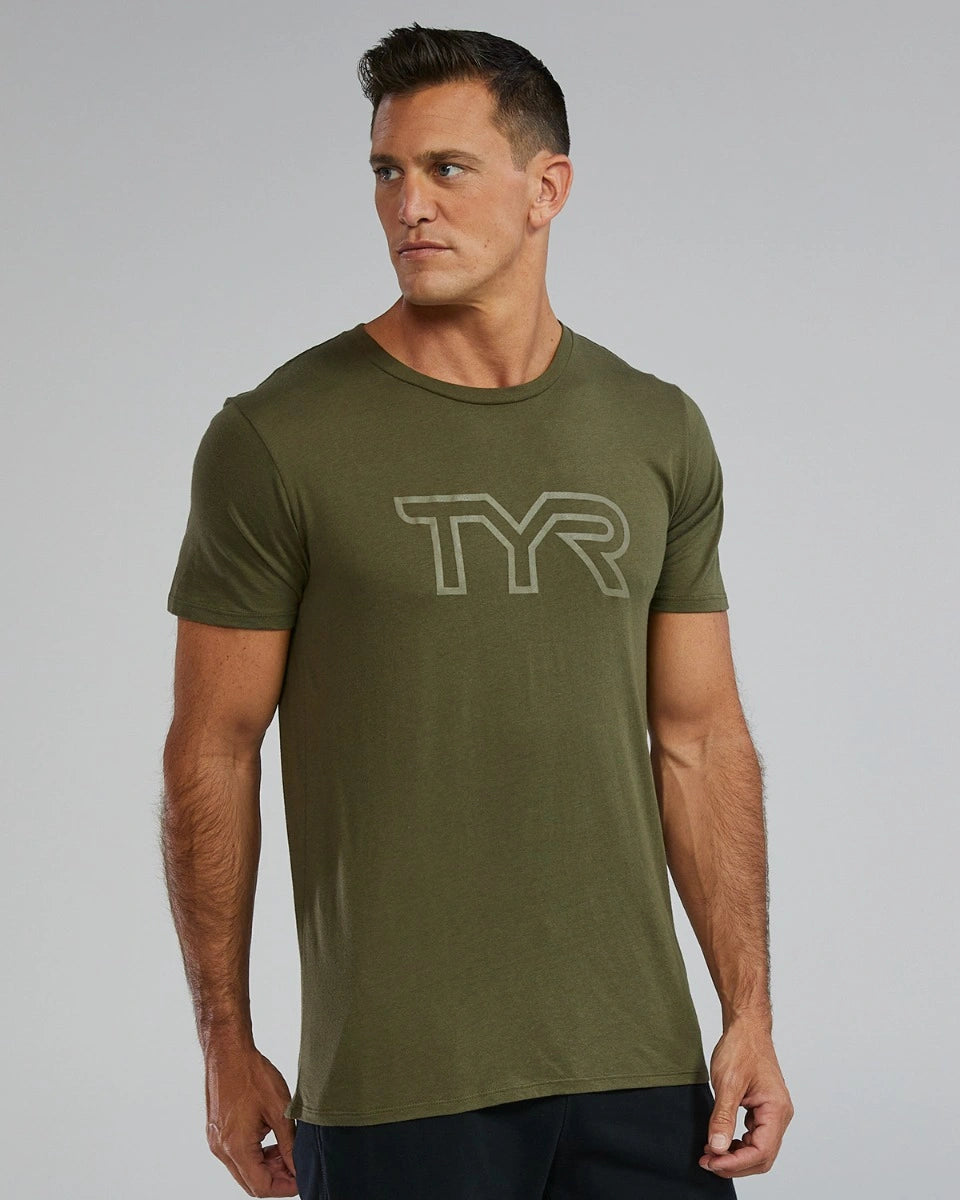 TYR Unisex Ultrasoft Lightweight Tri Blend Tech Tee - Big Logo Olive Night (932)